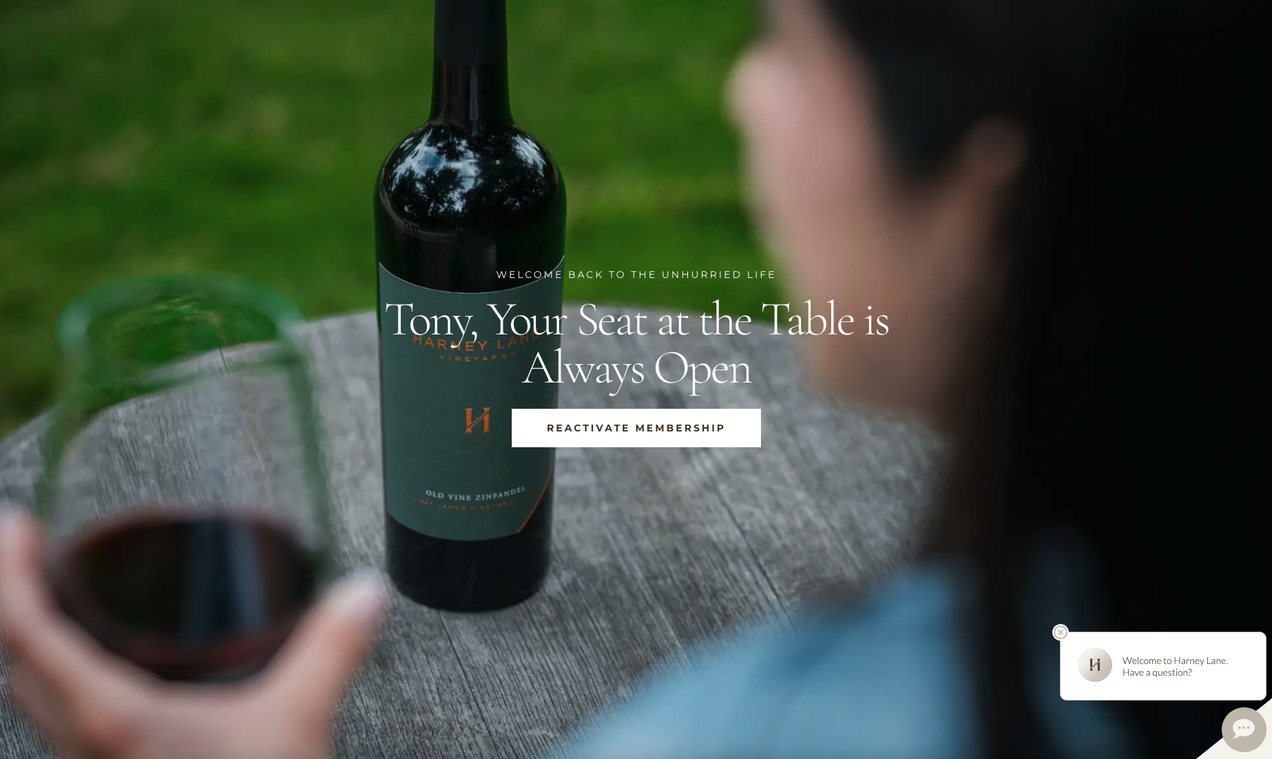 Homepage hero personalized by first name for past member Tony